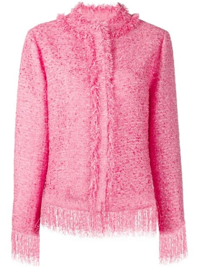 Msgm Tweed Fringe Jacket In Pink