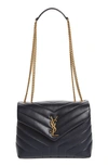 Saint Laurent Small Loulou Leather Shoulder Bag In Marine