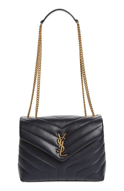 Saint Laurent Small Loulou Leather Shoulder Bag In Marine