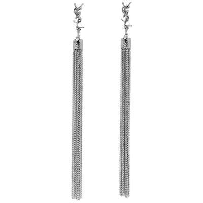 Saint Laurent Loulou Chain Tassel Earrings In Metallic