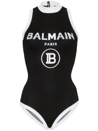 Balmain Contrast Logo Knit Bodysuit - 黑色 In Black