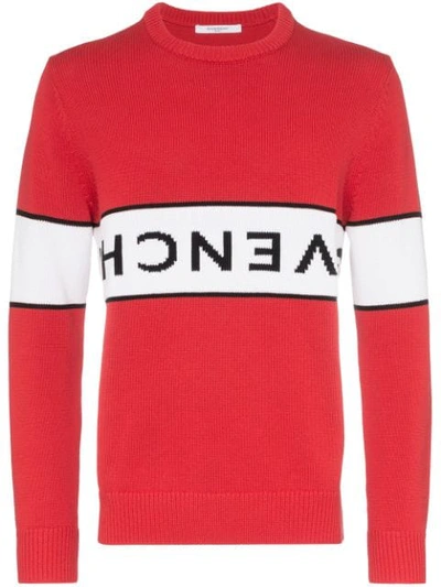 Givenchy Upside-down Logo Intarsia Jumper In Red