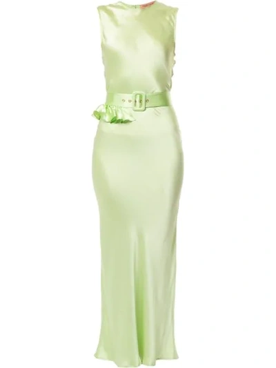 Maggie Marilyn Take A Bite Crewneck Belted Sleeveless Silk Dress In Green |  ModeSens