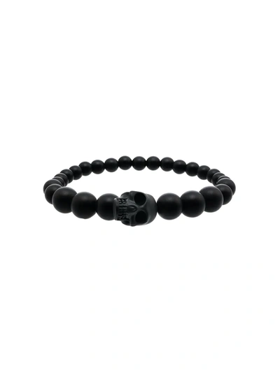 Alexander Mcqueen Beaded Skull Bracelet In Black