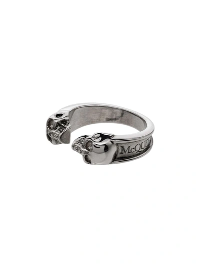 Alexander Mcqueen Twin Skull Ring In Silver