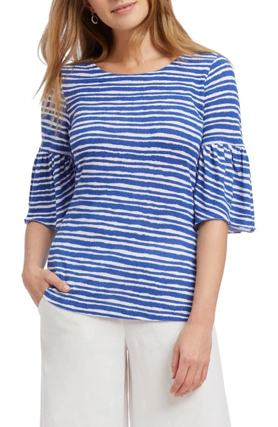 Nic And Zoe Nic+zoe Nantucket Striped Bell-sleeve Top In Washed Bright Cobalt