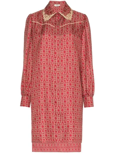 Fendi Printed Silk-twill Shirt Dress In Burgundy