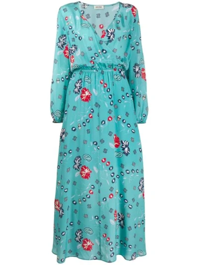 Zadig & Voltaire Rikko Floral-print Silk Midi Dress In Blue