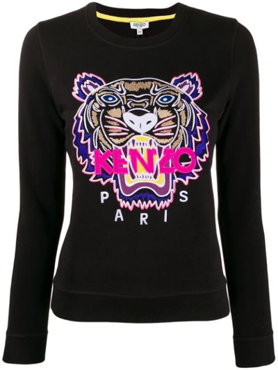 Kenzo Tiger Embroidered Logo Sweatshirt In Black