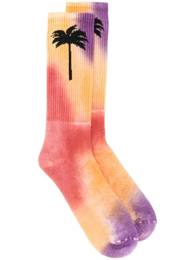 Palm Angels Colour-block Socks - 橘色 In 8310 Wash Black