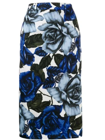 Prada Rose Divisia Poplin Pencil Skirt In Blue