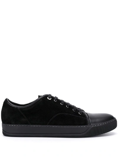 Lanvin Suede And Leather Cap-toe Sneakers In Black