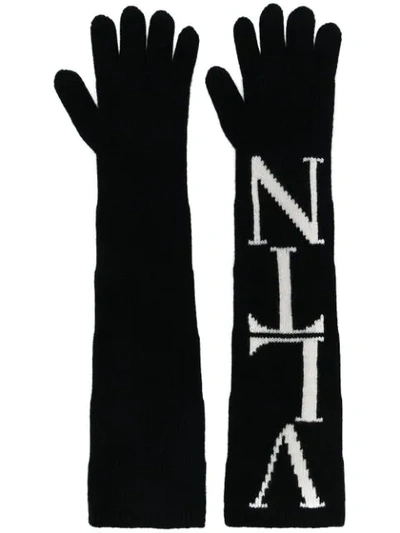 Valentino Garavani Valentino  Contrast Logo Knit Gloves - 黑色 In Black
