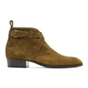 SAINT LAURENT SAINT LAURENT BROWN SUEDE WYATT CROSSED BUCKLES BOOTS