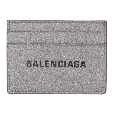 Balenciaga Everyday Glittered Leather Cardholder In Silver