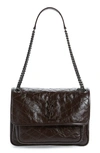 Saint Laurent Niki Medium Crinkled Calf Flap-top Shoulder Bag In Western Moka