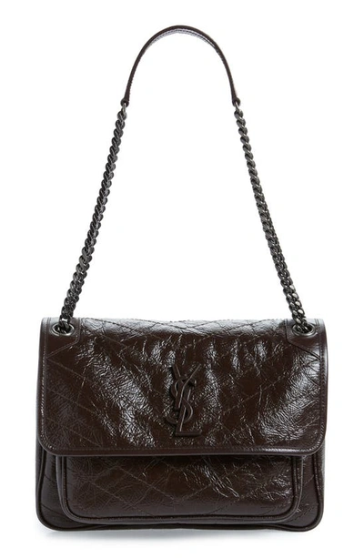 Saint Laurent Niki Medium Crinkled Calf Flap-top Shoulder Bag In Western Moka