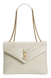 Saint Laurent Loulou Medium Calf Flap-top Shoulder Bag In White