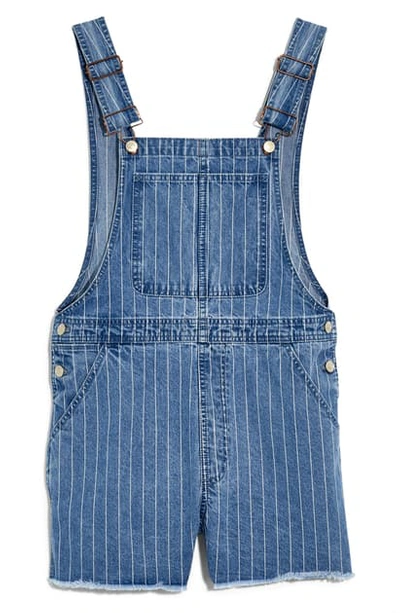 Madewell Pinstripe Pinyon Short Overalls In Pinstripe Denim