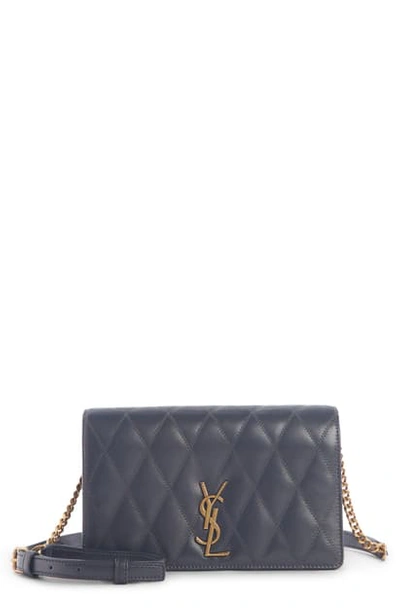 Saint Laurent Angie Quilted Lambskin Leather Crossbody Bag In Dusty Grey