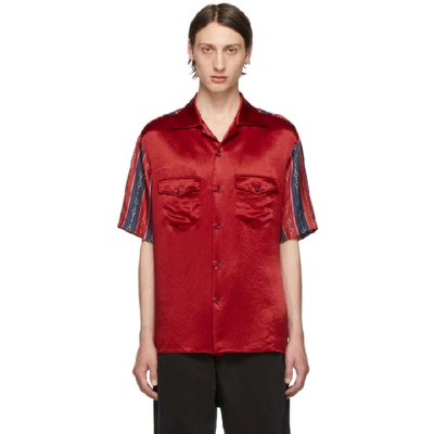 Gucci Men's Silk-front Chain Striped Short-sleeve Shirt In Red