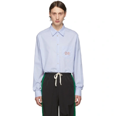 Gucci Men's Logo-embroidered Oxford Shirt In Light Blue Cotton