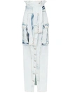 BALMAIN BALMAIN DISTRESSED DENIM MAXI SKIRT - 蓝色