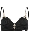 AREA crystal-flower ruched bra