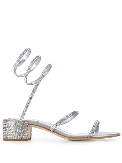 René Caovilla Crystal Snake 40mm Sandals, Silver In Silver