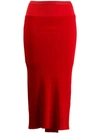 Rick Owens Ribbed Knit-trimmed Crepe De Chine Midi Skirt In Red