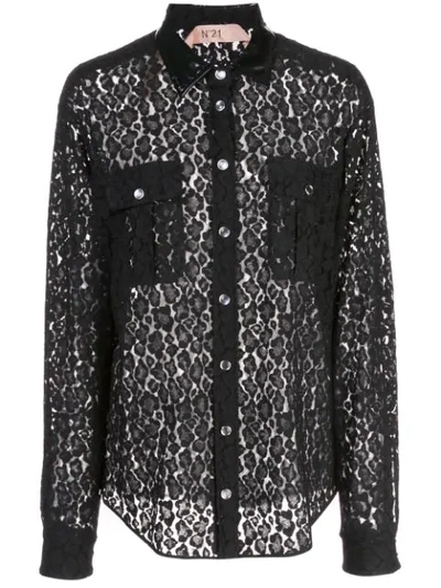 N°21 Nº21 Lace Button-up Shirt - 黑色 In Black