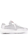 Prada Silver & White Leather & Mesh Sneakers In Silver