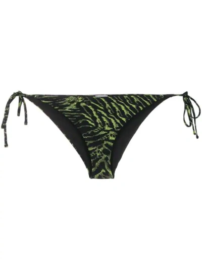 Ganni Tiger-print Side-tie Bikini Briefs In Green