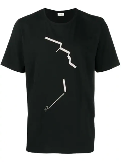 Saint Laurent Printed Cotton T-shirt In Black