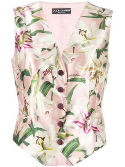 Dolce & Gabbana Lily Print Waistcoat In Pink