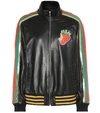 GUCCI APPLIQUÉD LEATHER BOMBER JACKET,P00399787