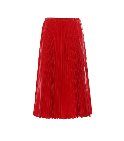 Fendi High-rise Pleated Satin Midi Skirt In Red