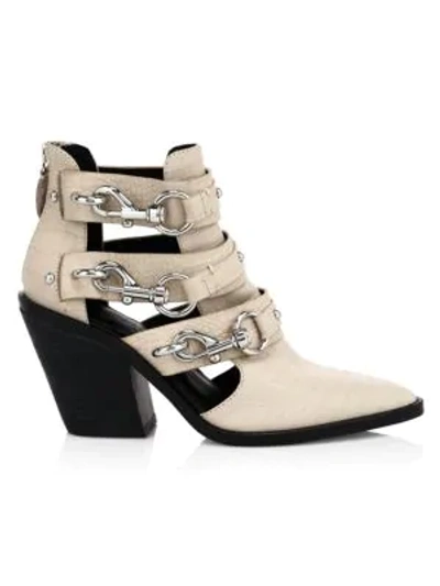 Rebecca Minkoff Seavie Lobster Clip Croc-embossed Leather Ankle Boots In Clay