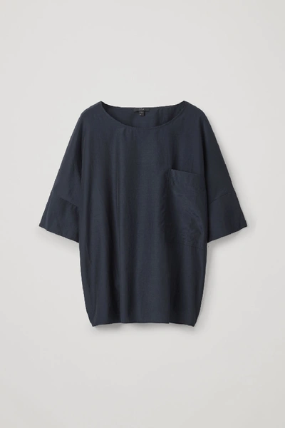 Cos Cotton-silk Cropped T-shirt In Blue