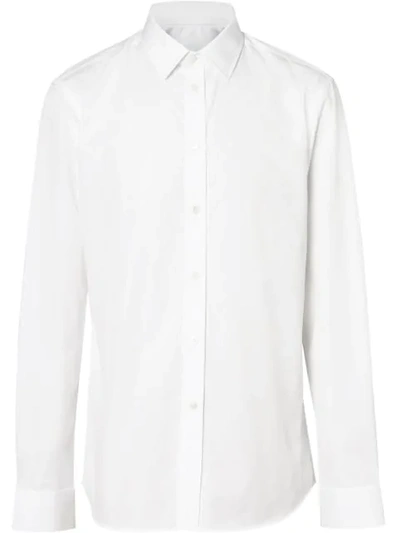 Burberry Tb Embroidered Slim Fit Poplin Shirt In White