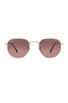 Ray Ban Hexagonal Flat In Gold & Brown Grey Gradient