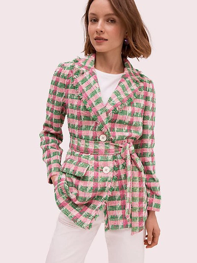 Kate Spade Plaid Tweed Blazer In Bright Peony Multi