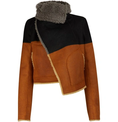 Rick Owens Shearling Jacket In Black/rust/bicolor