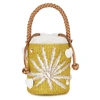 ARANAZ Halia yellow embroidered raffia bucket bag