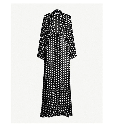 Alexandra Miro Betty Flared-sleeve Striped Cotton Midi Dress In Black Spot