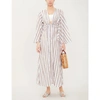 Alexandra Miro Betty Flared-sleeve Striped Cotton Midi Dress In Mink Stripe