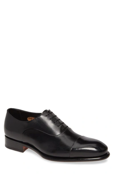 Santoni Black Classic Leather Oxford Shoes