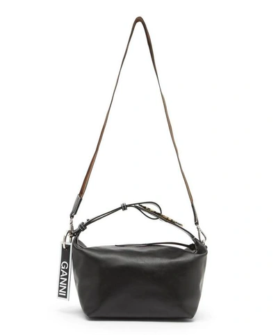 Ganni Rectangular Leather Cross-body Bag In Black
