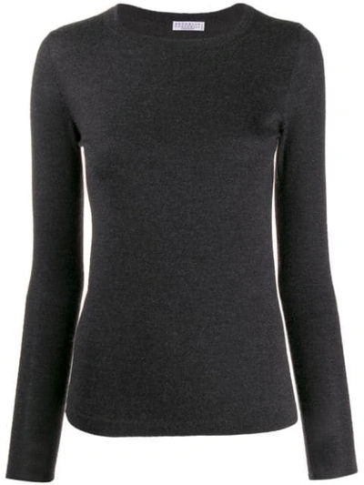 Brunello Cucinelli Rib Knit Long Sleeve Keyhole T-shirt In Blue