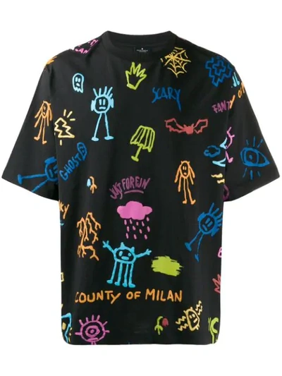 Marcelo Burlon County Of Milan Allover Print Over Cotton Jersey T-shirt In Black